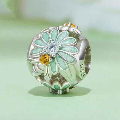 925 Sterling Silver Green Gradient Daisy Bee Bracelet