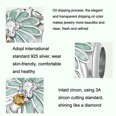 925 Sterling Silver Green Gradient Daisy Bee Bracelet