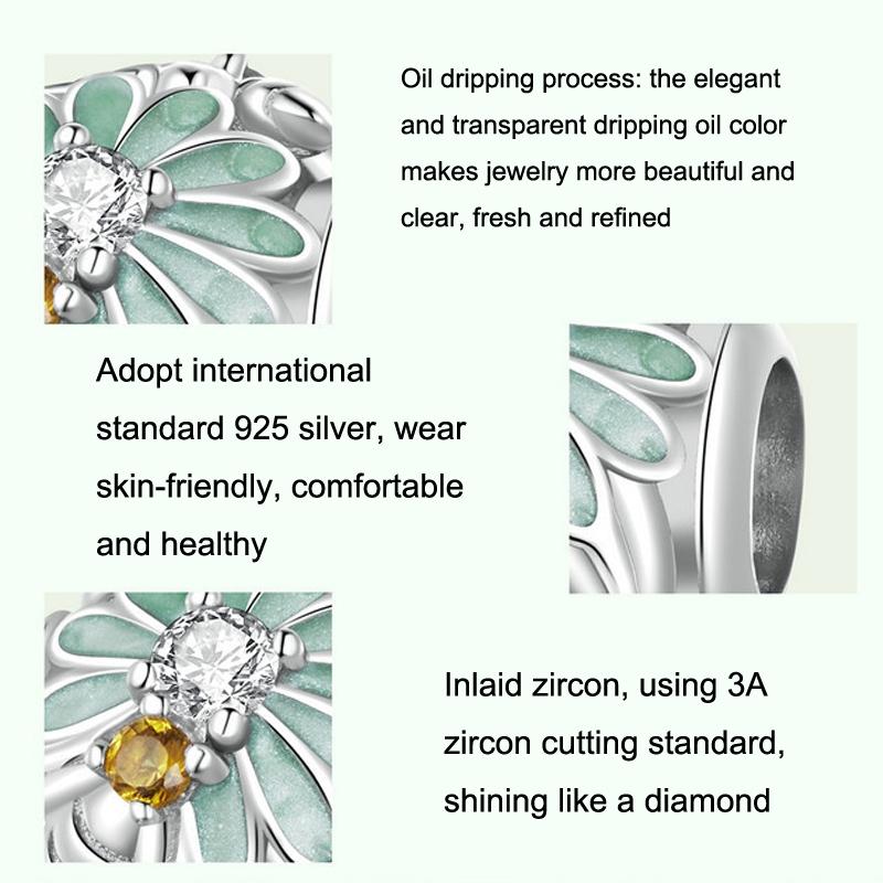 925 Sterling Silver Green Gradient Daisy Bee Bracelet