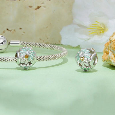 925 Sterling Silver Green Gradient Daisy Bee Bracelet