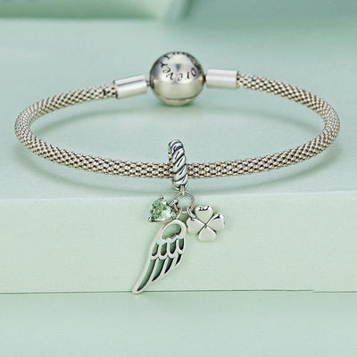 925 Sterling Silver Zircon Clover Bracelet With Hollow Wings