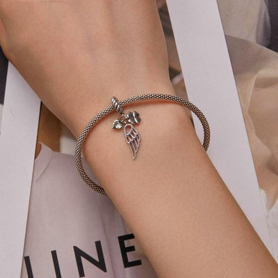 925 Sterling Silver Zircon Clover Bracelet With Hollow Wings