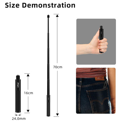70cm Straight Pull Selfie Stick for Sports Cameras with 3 Jaw Screw - Single Rod