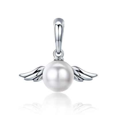 925 Sterling Silver Angel Wing Pendant With Shell Bead Charm For Diy Bracelets Style - Pendent