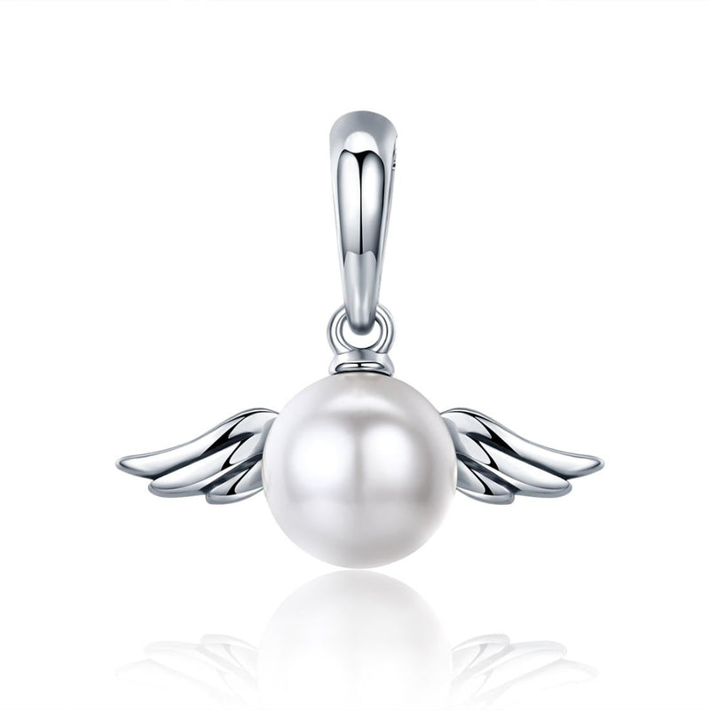 925 Sterling Silver Angel Wing Pendant With Shell Bead Charm For Diy Bracelets Style - Pendent