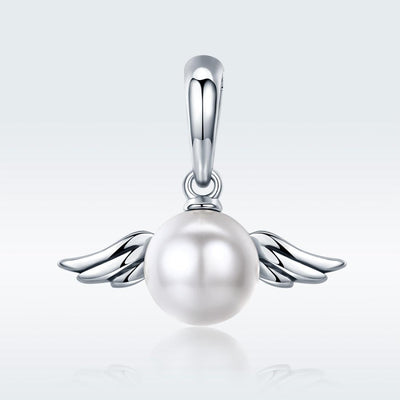 925 Sterling Silver Angel Wing Pendant With Shell Bead Charm For Diy Bracelets Style - Pendent