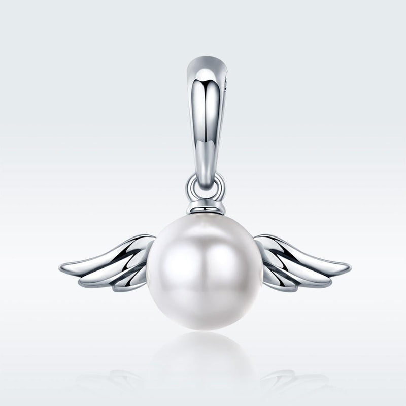 925 Sterling Silver Angel Wing Pendant With Shell Bead Charm For Diy Bracelets Style - Pendent