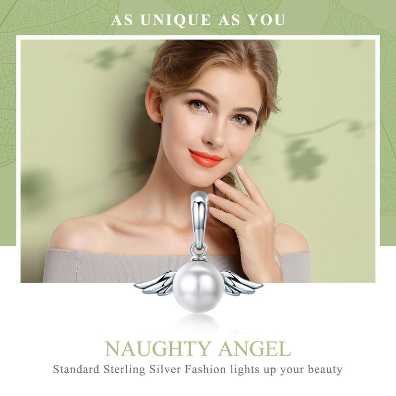 925 Sterling Silver Angel Wing Pendant With Shell Bead Charm For Diy Bracelets Style - Pendent