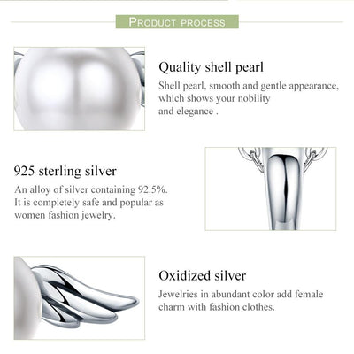 925 Sterling Silver Angel Wing Pendant With Shell Bead Charm For Diy Bracelets Style - Pendent