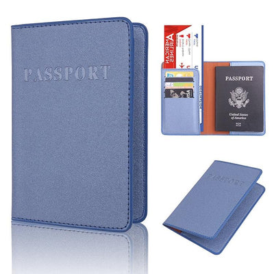 Frosted Pu Multi Card Passport Holder For Travel Abroad Blue