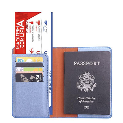 Frosted Pu Multi Card Passport Holder For Travel Abroad Blue