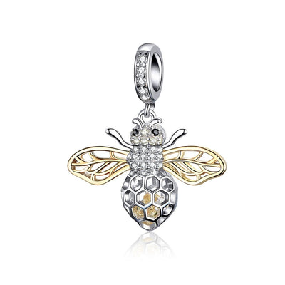 925 Sterling Silver Bee Zircon Pendant For Diy Necklace Style - Pendent