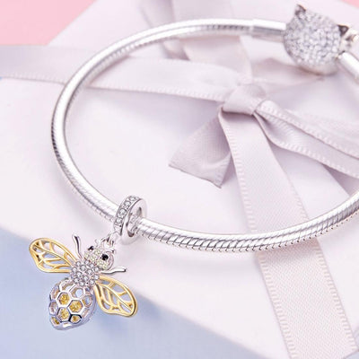 925 Sterling Silver Bee Zircon Pendant For Diy Necklace Style - Pendent