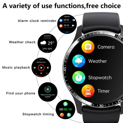 1.35 Inch Smart Watch Bluetooth Calls Health Monitoring 150+ Sports Black - Black Silicone