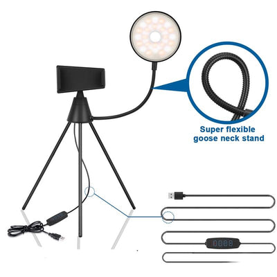 Dimmable Led Ring Light with Phone Tripod Stand