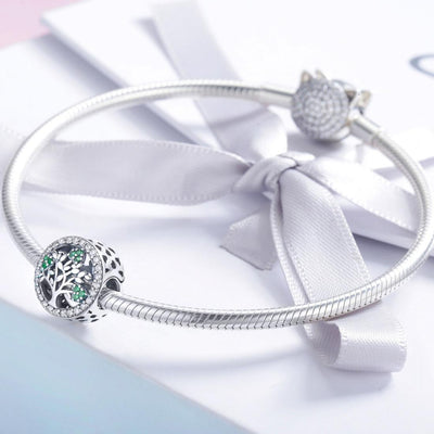 925 Sterling Silver Tree Of Life Diamond Pendant Bead Accessory Style - Bead