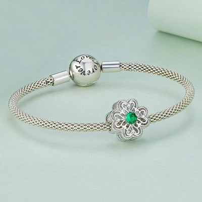 925 Sterling Silver Four Leaf Clover Beaded Bracelet