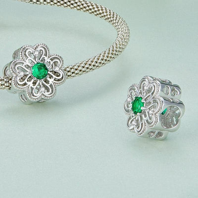 925 Sterling Silver Four Leaf Clover Beaded Bracelet