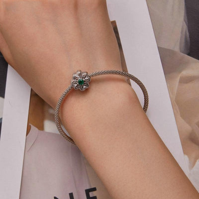 925 Sterling Silver Four Leaf Clover Beaded Bracelet