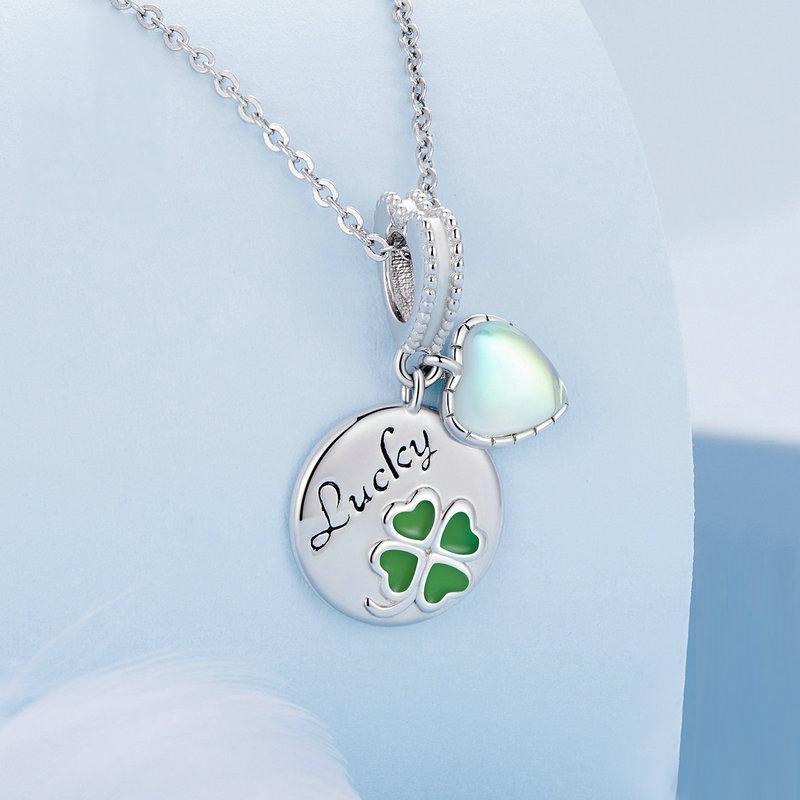 925 Sterling Silver Gold Plated Heart Clover Bracelet Pendant