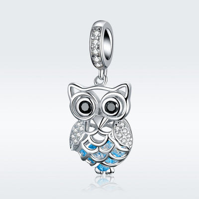 925 Sterling Silver Blue Zircon Owl Pendant For Diy Bracelets Movable Style - Pendant