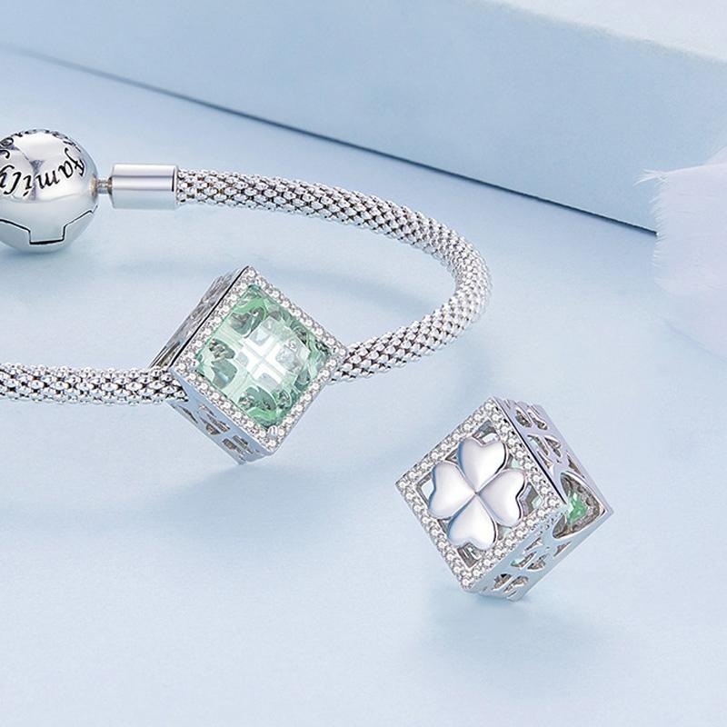 925 Sterling Silver Natural Four Leaf Clover Bracelet Pendant Diy Beading Accessory Bsc667 Style - Four-Leaf Clover