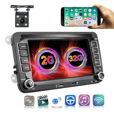 7 Inch Android Car Multimedia Player With Navigation & Bluetooth 2 + 32G - Standard + 4Lights Camera - Fits Volkswagen