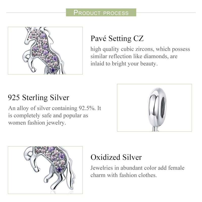 925 Sterling Silver Diy Unicorn Beaded Bracelet & Necklace Set Pendant Beads Style - Bead