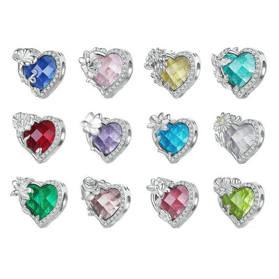 925 Sterling Silver Birthstone Bracelet With Love Pearl Beads January Style - January