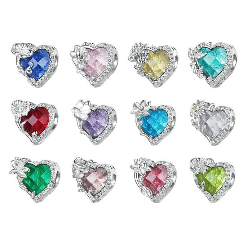 925 Sterling Silver Birthstone Bracelet With Love Pearl Beads January Style - January