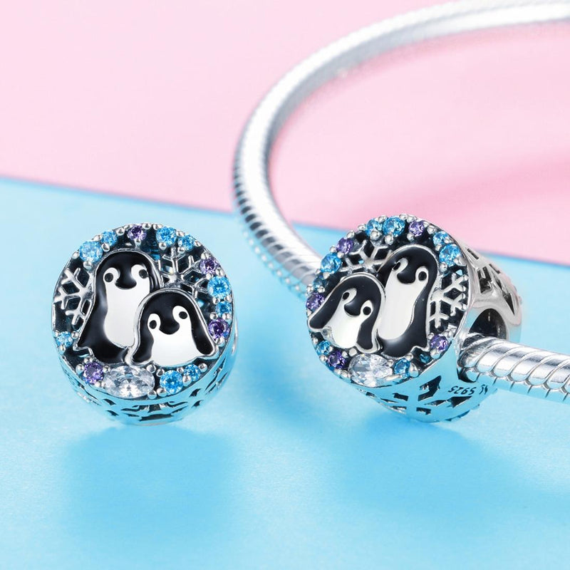 925 Sterling Silver Penguin Bracelet With Diamond Beads