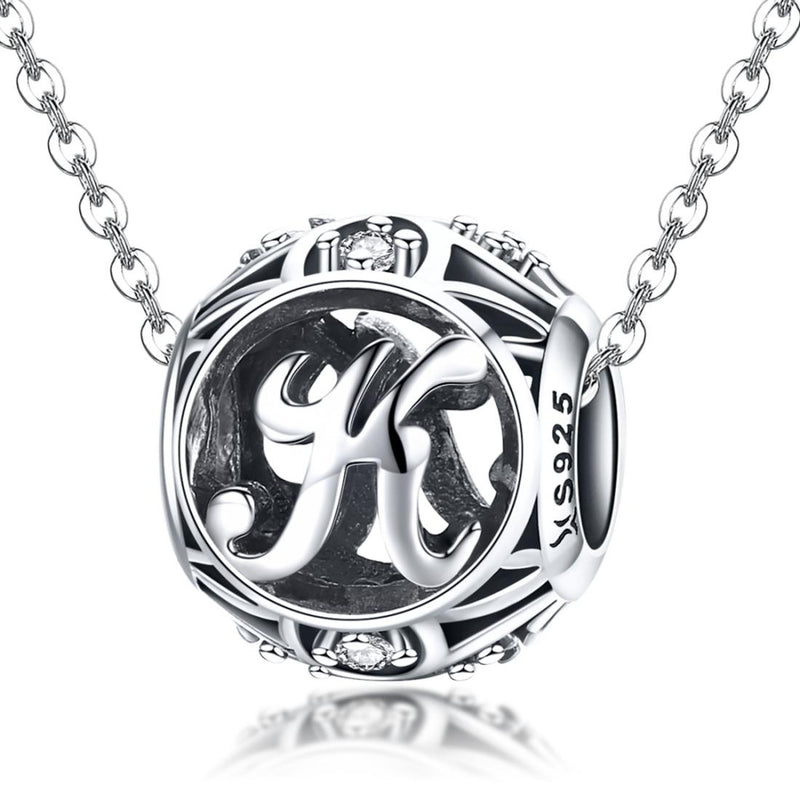 925 Sterling Silver 26 English Letter Beads For Diy Bracelets & Necklaces Style - K