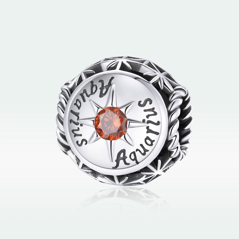 925 Sterling Silver Zodiac Zircon Bead Bracelet / Necklace Set Diy Aquarius Style - Aquarius