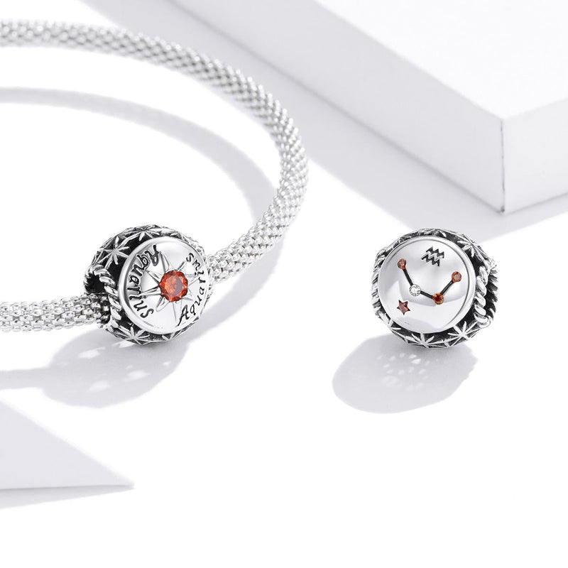 925 Sterling Silver Zodiac Zircon Bead Bracelet / Necklace Set Diy Aquarius Style - Aquarius