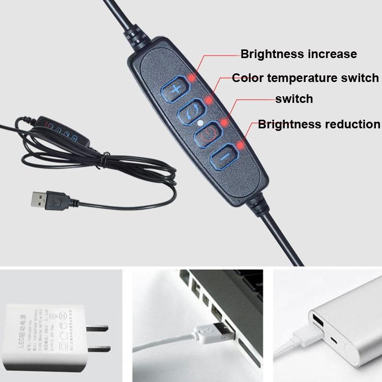 Adjustable 6 Led Ring Light with Strong Clip - 2m Desktop Computer Clip Light