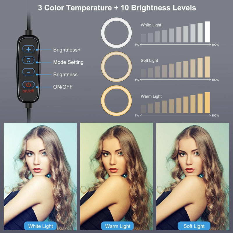 Usb 3 Modes Dimmable Led Ring Light with Tripod Holder and Cold Shoe Ball Head - 4.7 Inch Diameter