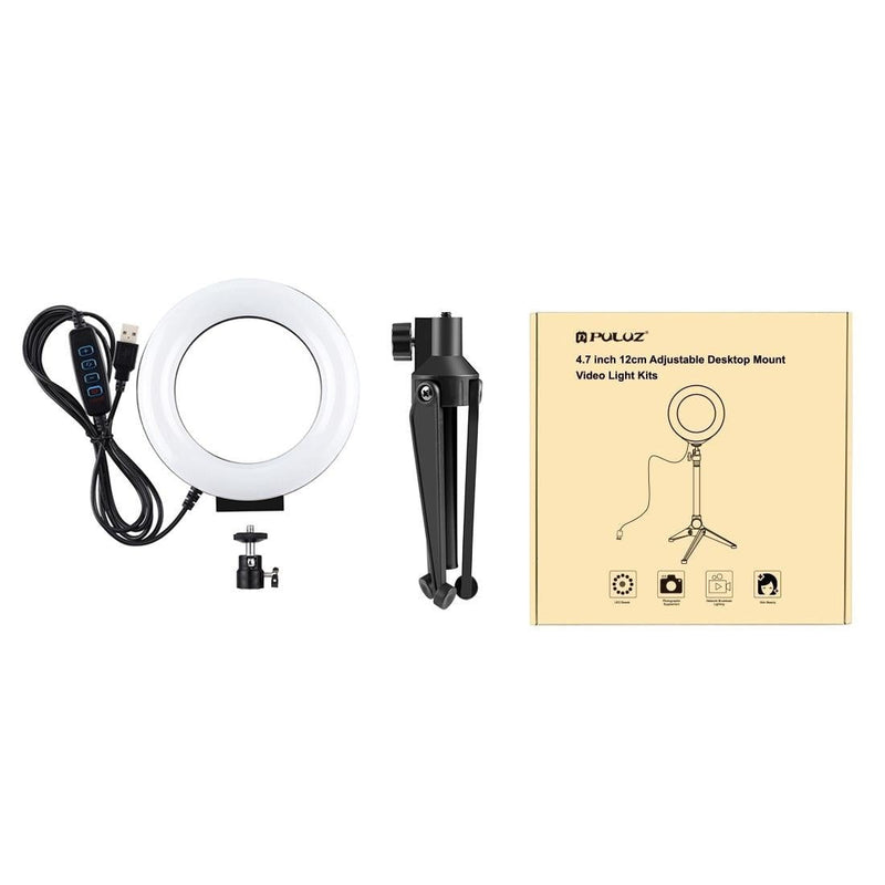 Usb 3 Modes Dimmable Led Ring Light with Tripod Holder and Cold Shoe Ball Head - 4.7 Inch Diameter