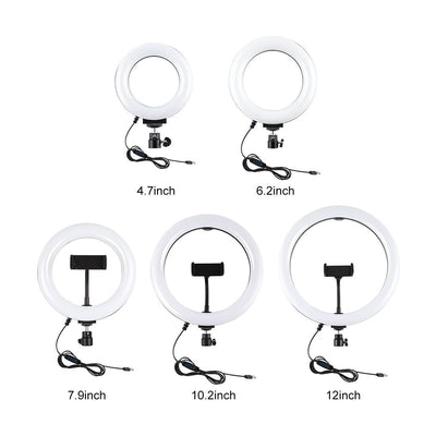 Usb 3 Modes Dimmable Led Ring Light with Tripod Holder and Cold Shoe Ball Head - 4.7 Inch Diameter