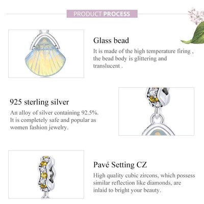 925 Sterling Silver Iridescent Shell Pendant For Diy Bracelet Or Necklace