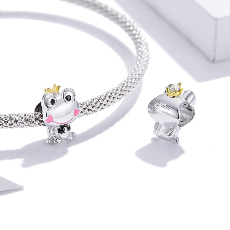 925 Sterling Silver Frog Prince Charm For Diy Bracelets & Necklaces