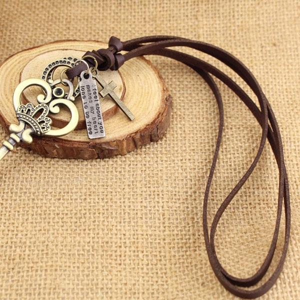 Vintage Crown Key Pendant Retro