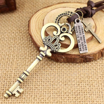 Vintage Crown Key Pendant Retro