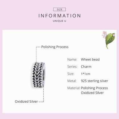 925 Sterling Silver Retro Wheat Ears Beaded Bracelet For Girls