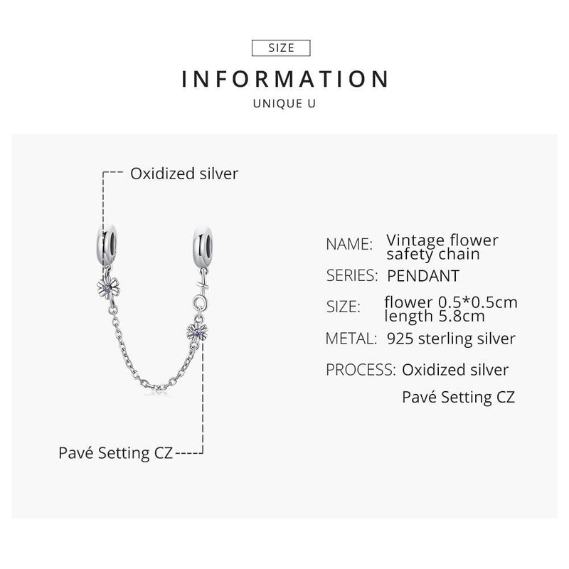 925 Sterling Silver Flower Safety Chain For Diy Bracelets & Necklaces