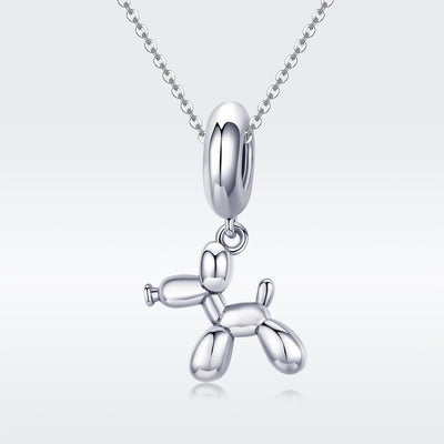 925 Sterling Silver Balloon Dog Charm For Diy Bracelets Bead+Chain Style - Bead + Chain