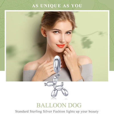 925 Sterling Silver Balloon Dog Charm For Diy Bracelets Bead+Chain Style - Bead + Chain