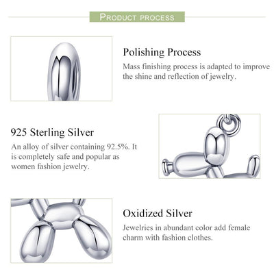 925 Sterling Silver Balloon Dog Charm For Diy Bracelets Bead+Chain Style - Bead + Chain