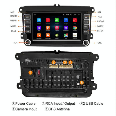 7 Inch Android Car Navigation Player With Wireless Carplay - 1 + 16G - Fits Volkswagen - 4Lights Camera