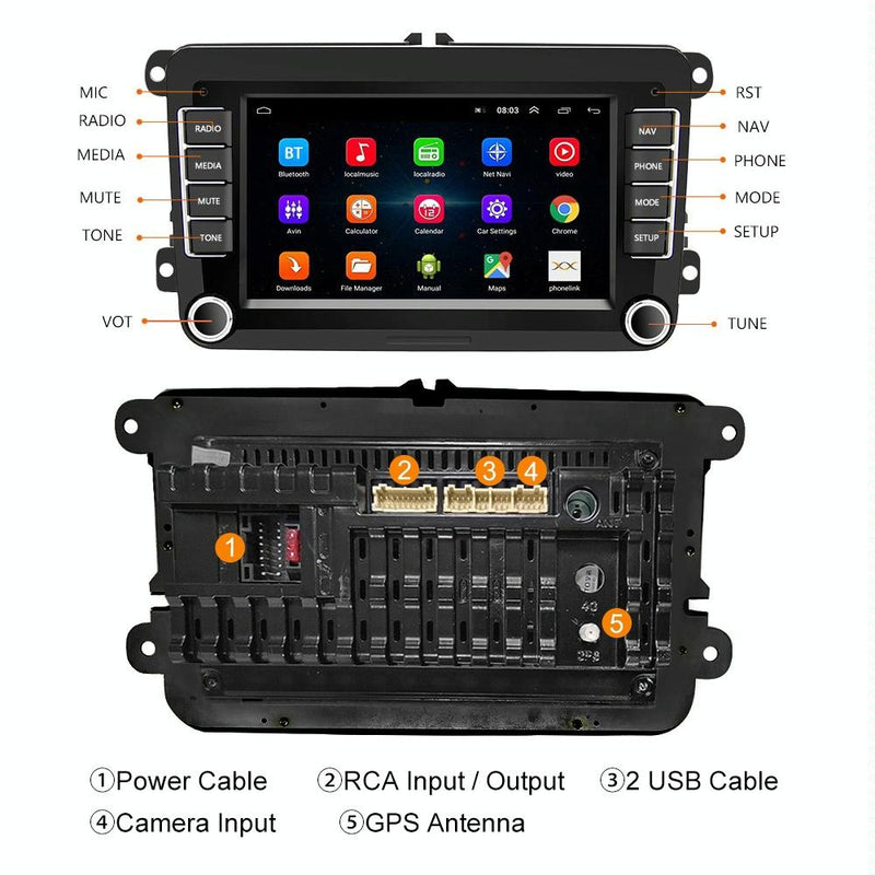 7 Inch Android Car Navigation Player With Wireless Carplay - 1 + 16G - Fits Volkswagen - 4Lights Camera