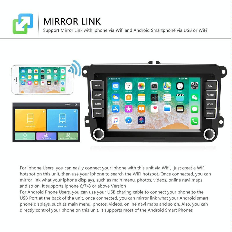 7 Inch Android Car Navigation Player With Wireless Carplay - 1 + 16G - Fits Volkswagen - 4Lights Camera